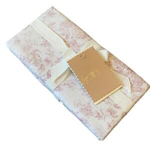 INDIGO 4pc Toile Napkin Set 18x18 Pink & White Floral Cotton Chic Home Decor New